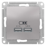 ATN000333 AtlasDesign USB Розетка, 5В, 1 порт x 2,1 А, 2 порта х 1,05 А,механизм, алюминий
