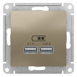 ATN000533 AtlasDesign USB Розетка, 5В, 1 порт x 2,1 А, 2 порта х 1,05 А, механизм, шампань
