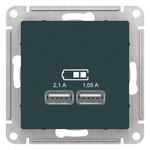 ATN000833 AtlasDesign USB Розетка, 5В, 1 порт x 2,1 А, 2 порта х 1,05 А, механизм, изумруд